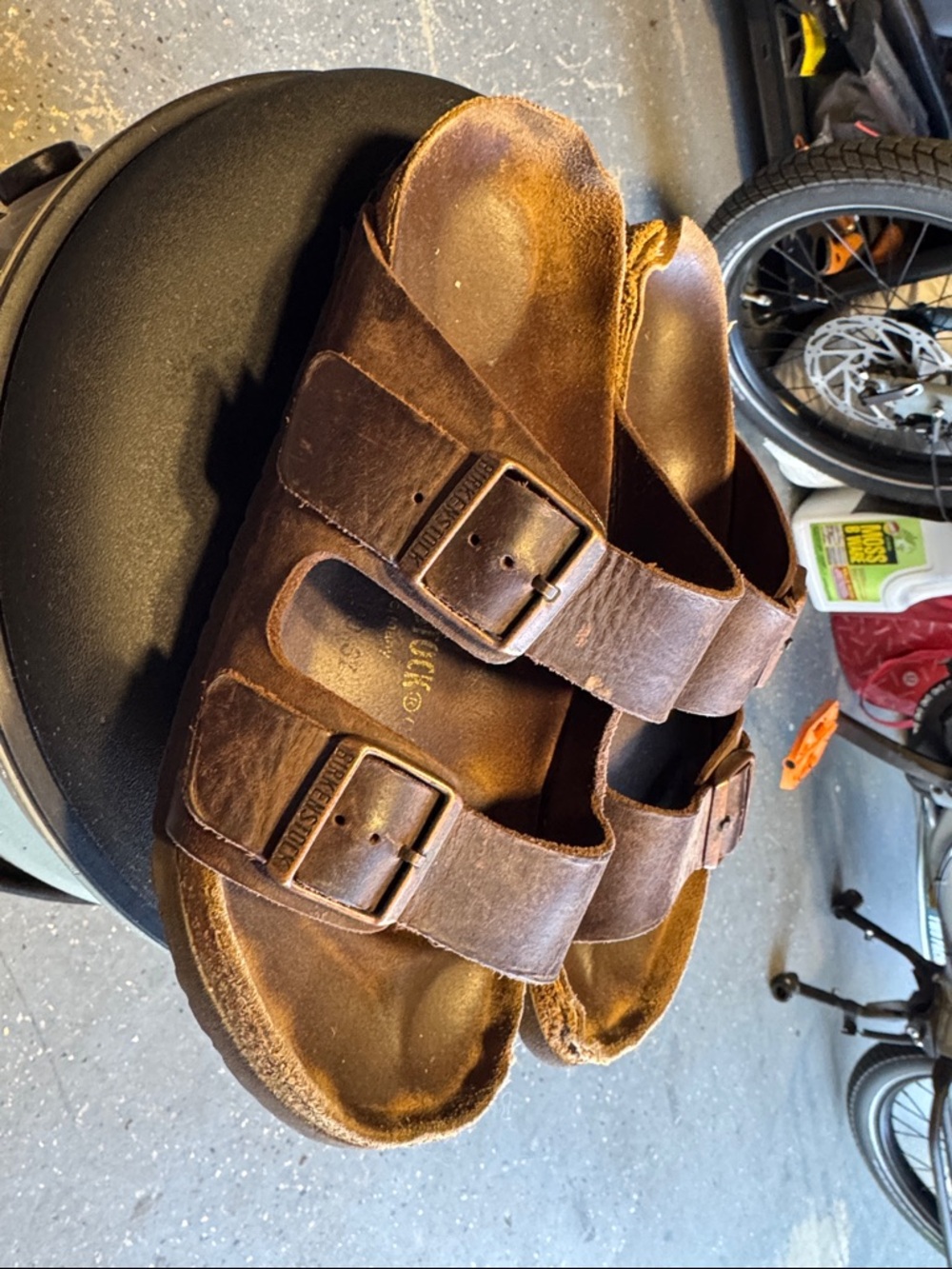 Brown Leather Birkenstock 41 Double Buckle Sandals
